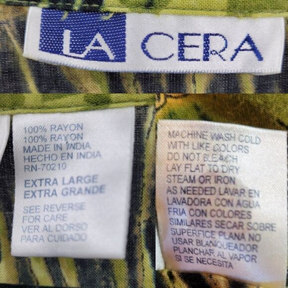 Vintage 80's La Cera Dress Rayon Scoop Button Shift Midi Safari Animals Green XL - Picture 4 of 15